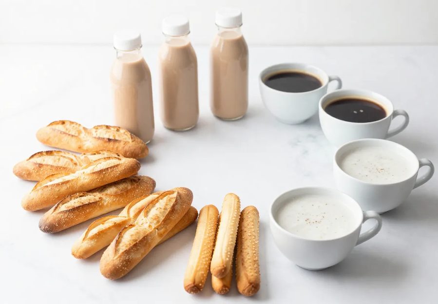 Toàn bộ dòng sản phẩm NTP Food bày trên nền đá trắng