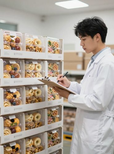 Nhân viên kỹ thuật ghi chép bên cạnh các thùng hàng trong kho sạch