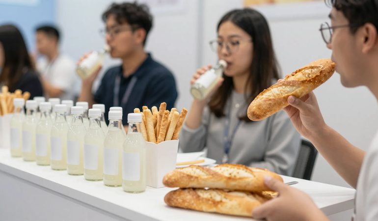 Khách tham quan dùng thử sản phẩm tại gian hàng hội chợ