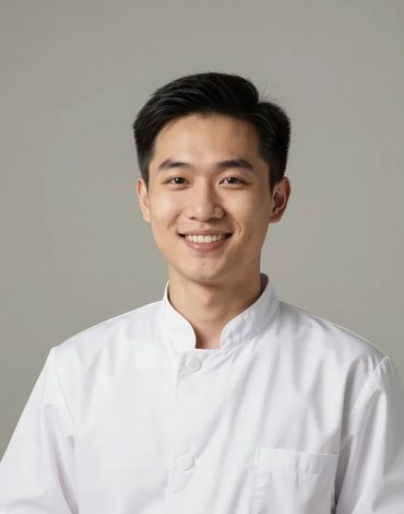 Chân dung nam nhân viên trẻ trong áo blouse trắng